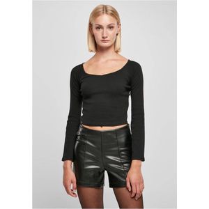 Urban Classics - Short Rib Wide V-Neck Longsleeve top - L - Zwart