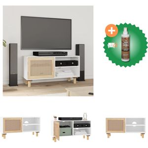 vidaXL Tv-meubel 80x30x40 cm massief grenenhout en rattan wit - Kast - Inclusief Houtreiniger en verfrisser