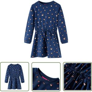 vidaXL Meisjesjurk - Kinderjurk - Kinderjurk met lange mouwen 128 marineblauw - Blauwe Jurk - Langmouwjurk - Zomerjurkje