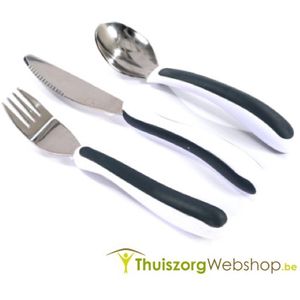 Aangepast bestek Kura Care : set van 3 (vork, mes en lepel) Donkergrijs/wit