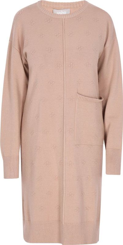 usha - Jurk - Knielang - Met Geribbelde Rundhals - Met Bloemenmotieven