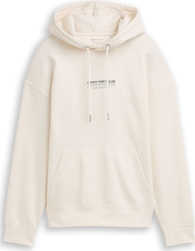 Tom Tailor - Relaxed Printed Hoodie - Gebroken Wit - Comfortabele Hoodie