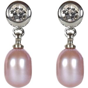 Zoetwater parel oorbellen Lipa - oorstekers - echte parels - roze - stras stenen