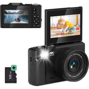 Kiekz Digitale Camera 5K - Fotocamera 75MP - Compactcamera - Fototoestel - Autofocus - Ideaal voor Kinderen en Beginners - Inclusief 64GB SD Kaart
