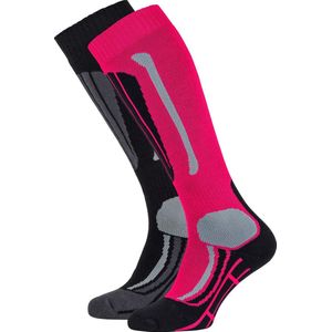 Falcon Wintersportsokken - Maat 23-26 - Unisex - roze/zwart/grijs