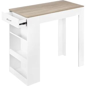 J&R Bartafel - Keukentafel - Bar - Hoge tafel - 1 lade - 3 planken - Hout - Wit - 100x100x50cm