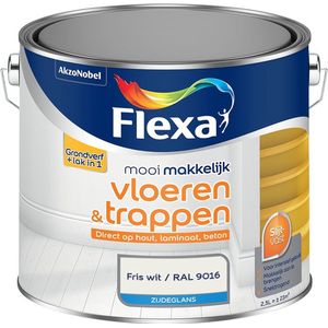 Flexa - Mooi Makkelijk Vloeren & Trappen Zijdeglans - Muurverf - Fris wit / RAL 9016 - Mengverf - 2.5 Liter