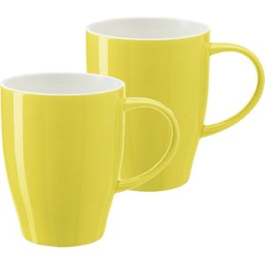 Bellatio Design Koffie mokken/bekers Paris - 2x - porselein - met oor - geel - 350 ml