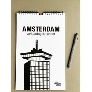 WUUDY Verjaardagskalender Amsterdam - A4 - met ringband - zwart-wit