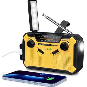Solar Radio FM-AM Zwengelradio Draagbare Oplaadbare Radio met 3000 mAh Batterij Noodradio met SOS Sirene-Flitslicht voor Kamperen Buiten en Stroomuitval Situaties