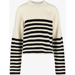 TwoDay gebreide meisjes trui met strepen en strikje wit zwart - Maat 134/140 - 100% Acryl - Extra zacht