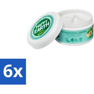 Happy Earth – Voedende Crème – 100% Natuurlijk – 200 ml - Voordeelverpakking - 6 stuks