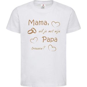 T-shirt Kinderen ""Mama, wil je met mijn papa trouwen?"" 2.0 | korte mouw | cappuccino | maat 86/92 (XXS)