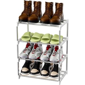 Schoenenrek met 4 niveaus, stapelbaar, schoenenrek van metaal, schoenenrek voor 8 paar, schoenenhouder voor entree, woonkamer, slaapkamer, kleedkamer, hal (zilver)