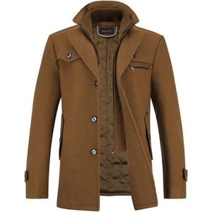 Winterjas - Heren - Middellang - Dikke Wollen Trenchcoat - Gewatteerde Voering - Normale Pasvorm
