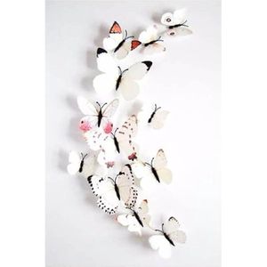 12 STKS Verwijderbare 3D Vlinder Muurstickers - Fluorescerende Kunststickers voor Thuis en Kamer Decoratie (Wit) .