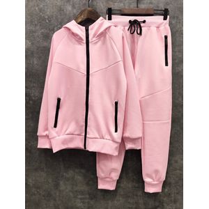 Joggingpak Kind – Vest met Capuchon + Broek – Trainingspak – Maat 110/116 – Jongens & Meisjes – Kleur Zacht roze Pink – Hele Jaar Draagbaar - Topkwaliteit