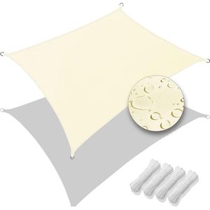 Sun sail Rectangular incl. mounting cords Waterproof, sun protection Weatherproof and UV protection, for balcony Garden Terrace, 3x5m, Beige