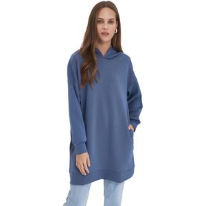Trendyol Grijze Wijde Pasvorm Oversized Capuchon Zak Scuba Gebreide Sweatshirt Tctaw22Tw0151