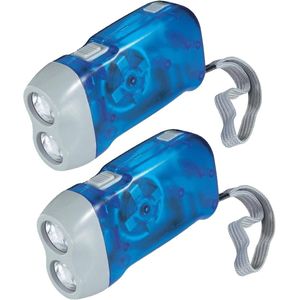 Zaklamp knijpkat/dynamo - 2x - dubbele LED - Blauw - Batterij loos verlichten - survival lamp