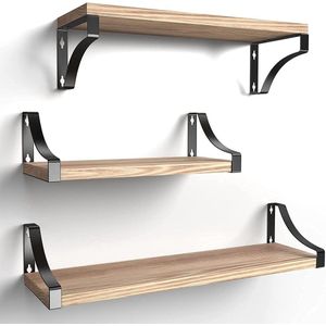 Set van 3 zwevende houten planken - Diepte 15 cm - Voor badkamer, slaapkamer, woonkamer - Lengte 42 x 36 x 29 cm hexagon shelves