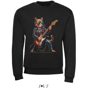 Sweatshirt 2-169 Kat speelt Gitaar Zwart - Zwart, xS