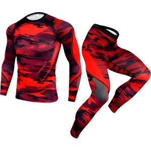 E-shop4u® - Mannen Compressie Sport Thermisch Ondergoed - Winter Warm Kompres Lange - Onderbroek Shirt & Tops Bottom pak- Warmte & Prestatie - Rood Camouflage - XXL