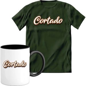 T-Shirtknaller T-Shirt met Koffiemok | Cortado - Koffie Kleding | Heren / Dames Shirt met Mok Cadeau | Kleur groen | Maat S