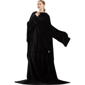 Zenful Original - Hoodie Deken Met Mouwen - Groot - Extra Lang - 130 x 180 cm - Warm & Zacht - Zwart