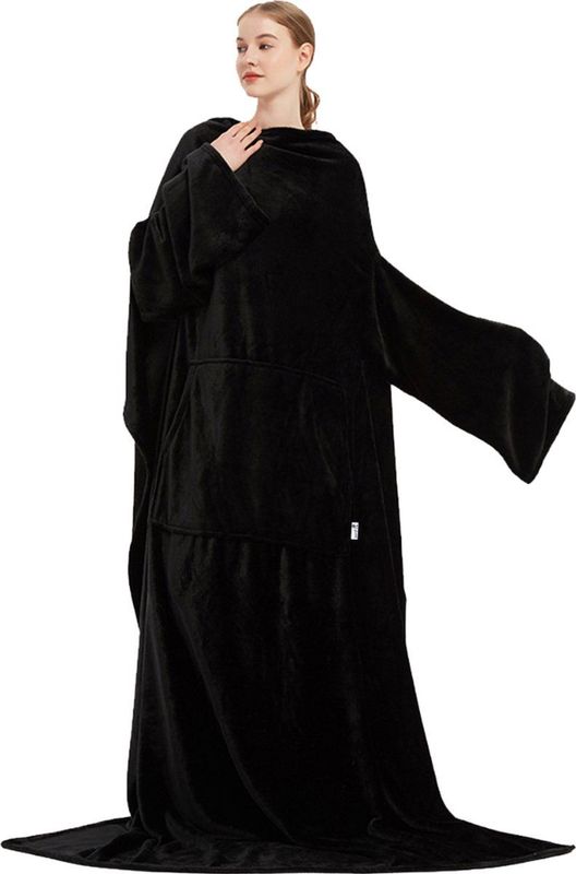 Zenful Original - Hoodie Deken Met Mouwen - Groot - Extra Lang - 130 x 180 cm - Warm & Zacht - Zwart
