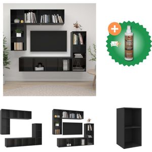 vidaXL 4-delige Tv-meubelset spaanplaat hoogglans zwart - Kast - Inclusief Houtreiniger en verfrisser