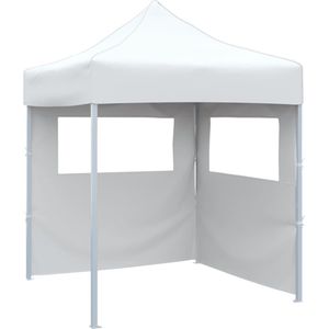 VidaXL Inklapbare Partytent 2x2m Staal Wit + 2 Zijwanden