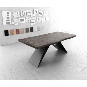 Eettafel Edge acacia platina 200x100 XL V-frame vlak staal zwart Live-Edge eettafel