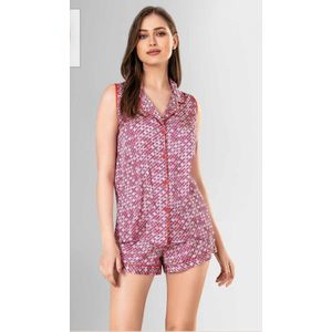 Satijn Dames 2- Delige -Pyjama- Luxe Pyjamaset- Shortama- Lingerie- Sexy- Nachtkleding Roze Maat S