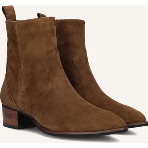 Notre-V - 3221 - Enkellaarsjes - Cognac - Suède - Blokhak 4 cm