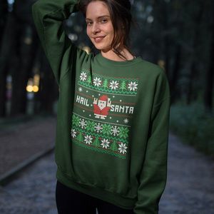 Foute Kersttrui - Kleur Groen - Hail Santa Snowy Trees - Maat 4XL - Uniseks Pasvorm - Kerstkleding voor Dames & Heren