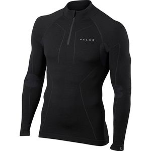 FALKE Wool Tech. Regular Fit Zipped Base Layer Top Met Lange Mouwen En Rits Sneldrogend Warm Ademend Merino Thermo Ondergoed Zwart Heren Underwear - Longsleeve - Maat L