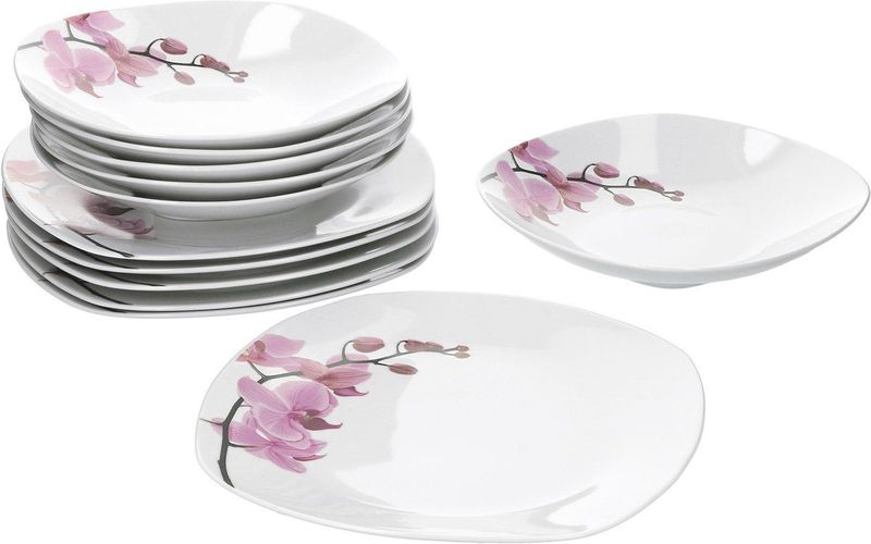 Van Well - Kyoto Orchid - Diner Servies - Wit - 12-delig voor 6 Personen