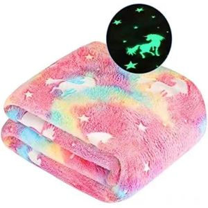 Dekens - Glow in Dark deken eenhoorn - Polyester - Dubbelzijdig - Extra Zacht - Glow in the dark - Unicorn lichtgevende plaid - Knus dekentje - Airconditioning deken - Geschikt voor een omgeving met airconditioning - 130*150cm - Roze
