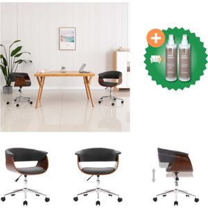 vidaXL Kantoorstoel draaibaar gebogen hout en stof grijs - Bureaustoel - Inclusief Onderhoudsset