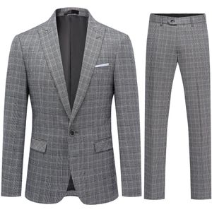 Allthemen Heren Slim-fit Geruit Pak - Dubbele Splitsen - S