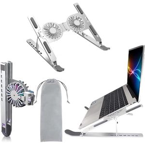 Opvouwbare en draagbare aluminium laptopstandaard met koeling - 2 ventilatoren - RGB-verlichting - 7 hoogte-instellingen - 10-18 inch laptop/tablet