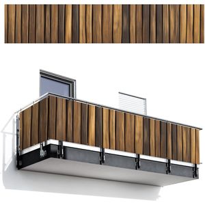 Balkonscherm 500x95 cm - Balkonposter Hout - Planken - Natuurtinten - Balkon scherm decoratie - Balkonschermen - Balkondoek zonnescherm