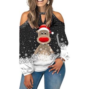 Women's Sweatshirt - Christmas Shoulder - Long Sleeve - Christmas Tree Printed Sleeves