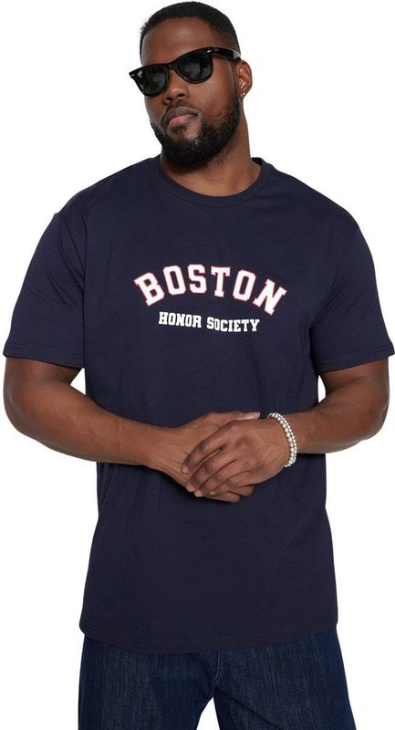 Trendyol - Relaxed Fit - T-shirt - Marineblauw - Plus Size