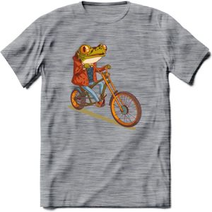 Biker kikker T-Shirt Grappig | Dieren reptiel Kleding Kado Heren / Dames | Animal Skateboard Cadeau shirt - Donker Grijs - Gemaleerd - L