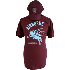 Airborne T-shirt maroon rood met blauwe tekst en logo