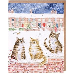 Adventskalender Kaart A5 Wrendale In the lane, snow is glistening Cat advent calendar card