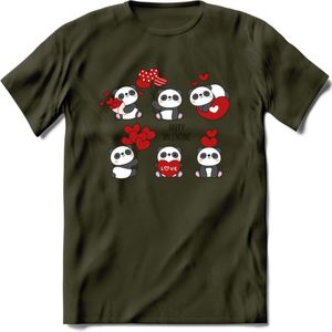 Liefdes Panda's - Valentijn T-Shirt | Grappig Valentijnsdag Cadeautje voor Hem en Haar | Dames - Heren - Unisex | Kleding Cadeau | - Leger Groen - XL