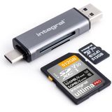 Integral - MicroSD en SD Geheugenkaartlezer Adapter - Dual End USB 3.0 en USB C